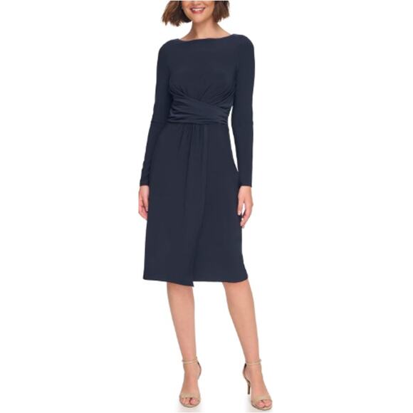 Tommy Hilfiger Women's Sky Captain Boatneck Ruched Waist Jersey Dress Size 4 - Picture 1 of 7